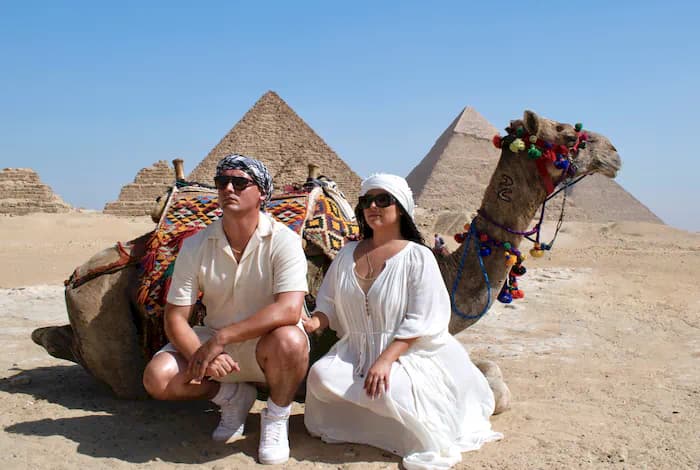 Golden hour portrait photography near the Great Sphinx